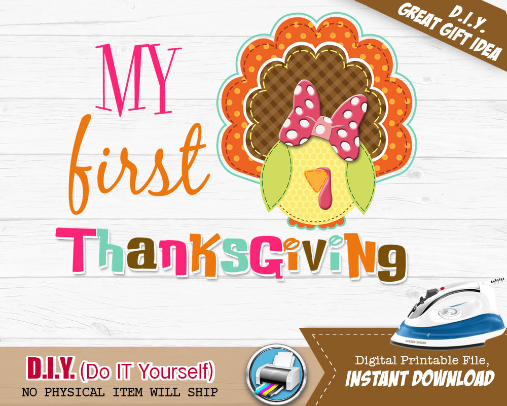 My First 1st Thanksgiving Fall Outfit Iron On Shirt - Appliqué Embroidery Design Printable - INSTANT DOWNLOAD - CraftyKizzy