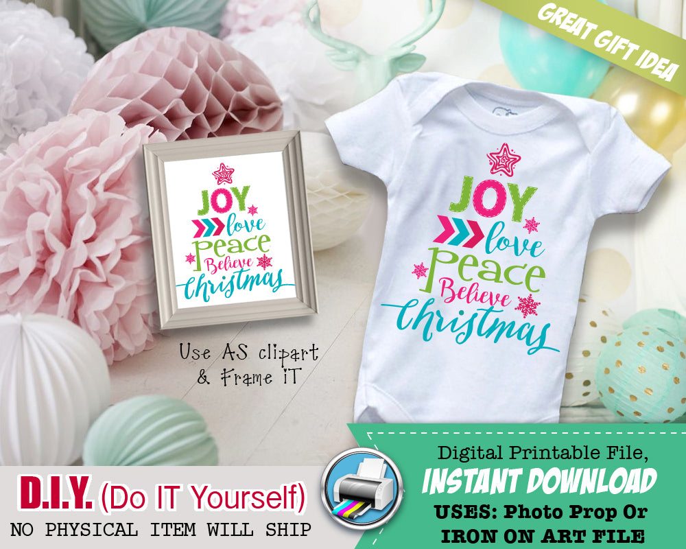 Joy Word Tree Christmas Outfit Iron On - Printable Transfers - Holiday Digital Decal for Shirts Baby Outfit INSTANT DOWNLOAD - CraftyKizzy