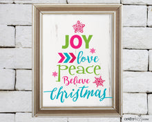 Joy Inspirational Christmas Word Tree Art Print - Digital Wall Decor - Peace Love Believe Quote - INSTANT DOWNLOAD - CraftyKizzy