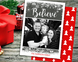 Believe Christmas Photo Greeting Card - Christmas Holiday Photo Card - Photo Cards  Personalized - CraftyKizzy