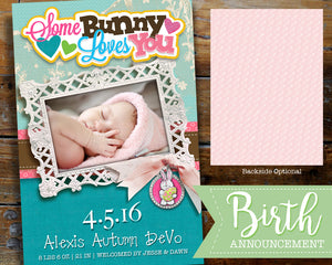 Easter Birth Announcement - Some Bunny Loves You Photo Card - Spring Baby Girl Birth Announcement Printable File - CraftyKizzy