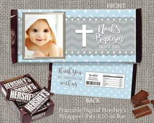 Boy Baptism Chocolate Bar Wrapper Printable Christening Favors - Light Blue First Holy Communion Hershey's Bar Label - Personalized - CraftyKizzy