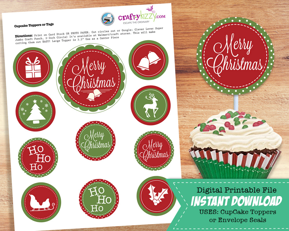 Christmas Cupcake Toppers - Holiday Envelope Seals - Christmas Party F – CraftyKizzy for Free Printable Christmas Cupcake Picks