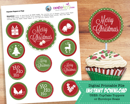 Christmas Cupcake Toppers - Holiday Envelope Seals - Christmas Party Favors - INSTANT DOWNLOAD - CraftyKizzy