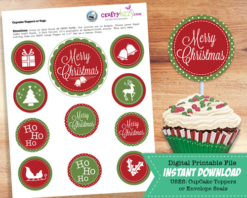 Christmas Cupcake Toppers - Holiday Envelope Seals - Christmas Party Favors - INSTANT DOWNLOAD - CraftyKizzy