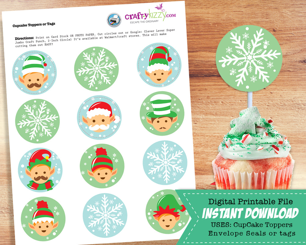 Holiday Elf Christmas Cupcake Toppers - Elves and Snow Flakes Envelope – CraftyKizzy holiday-elf-christmas-cupcake-toppers-elves-and-snow-flakes-envelope-craftykizzy