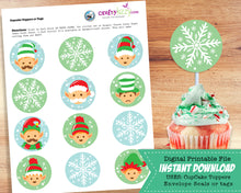 Holiday Elf Christmas Cupcake Toppers - Elves and Snow Flakes Envelope Seals - Christmas Party Favors - Goodie Bag Stickers - INSTANT DOWNLOAD - CraftyKizzy
