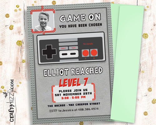 Nintendo Boy Birthday Invitation Video Game Party Invitations Gaming Party Arcade Invite - Tween Boy Birthday Invitation