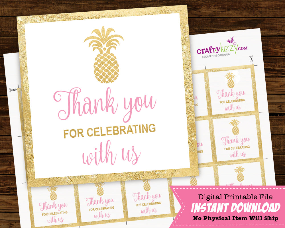 Pineapple Baby Shower Thank You Favor Tags - Bridal Shower Favors - Gender Reveal Thank You Tags - Unisex 2x2 inches INSTANT DOWNLOAD - CraftyKizzy