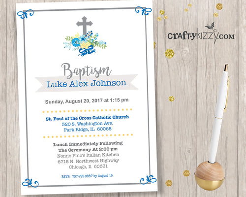 Boy Baptism Invitations - Christening Invite First Holy Communion Invitation - Naming Day Invitation - CraftyKizzy