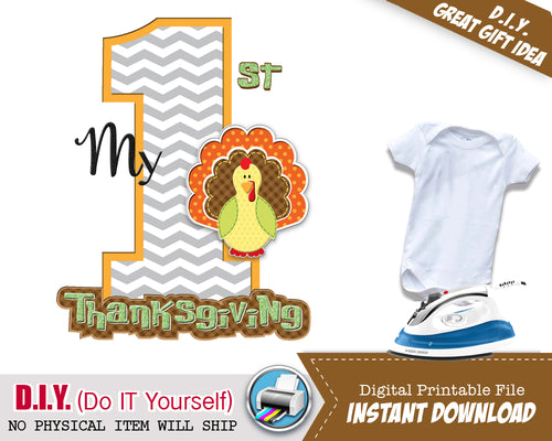 My First Thanksgiving Boy Iron On Printable Decal - Thanksgiving Outfit DIY Shirt - Fall Color Matching Shirts - INSTANT DOWNLOAD - CraftyKizzy