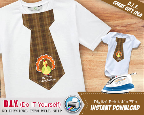 First Thanksgiving Boy Fall Tie Iron On Shirt 1st Thanksgiving Tie - Little Man Tie - Boho Hipster Iron Ons - INSTANT DOWNLOAD - CraftyKizzy
