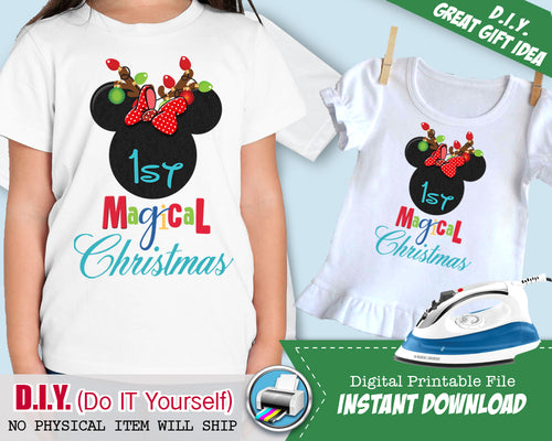 Mouse Ears First 1st Christmas Shirt - Iron On Printable INSTANT DOWNLOAD - CraftyKizzy