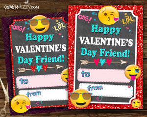 Emoji Happy Valentine's Day Girl Party Favors Candy Bar Wrapper Valentine Candy Gram Classroom Favor Label - INSTANT DOWNLOAD - CraftyKizzy