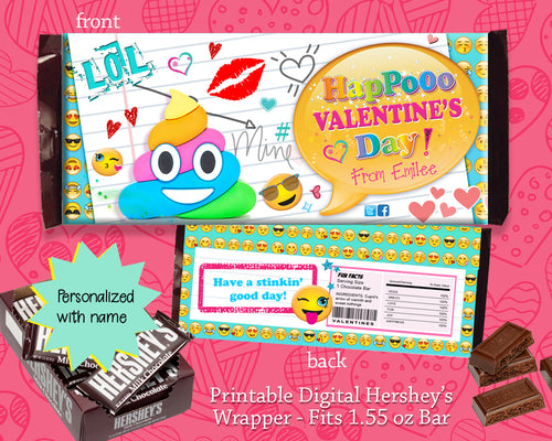 Poop Emoji Happy Valentine's Day Party Favors Candy Bar Wrapper Hershey's Bar Classroom Favor Label - Personalized - CraftyKizzy