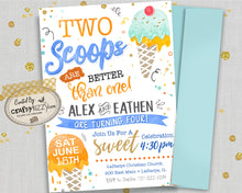 Joint Ice Cream Birthday Invitations - Two Scoops Are Better Than One Twins First Birthday - Girl Ice Cream Second Birthday Invitation
