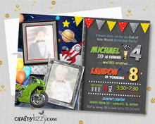 Solar System Sibling Birthday Invitation Motorcycle Joint Birthday Invitation - Dirt Bike Planets Motorbike Racing Galaxy Out of this World Boy