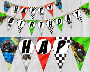 Monster Truck Happy Birthday Triangle Pennant Banner Printable Bunting Flag Banner - Party Flags P0003 - INSTANT DOWNLOAD - CraftyKizzy