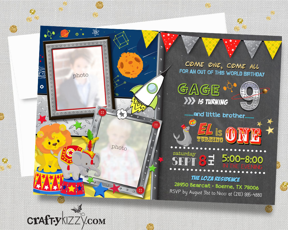 Circus Joint Birthday Invitations