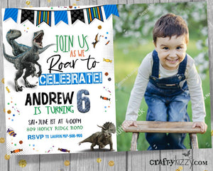 Dinosaur Birthday Invitations - Let's Roar Prehistoric Raptor Invitation - Triceratops