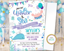 Girls First Birthday Ocean Invitation - Sea Animal Invitations - Purple Teal Under The Sea Party - Nautical