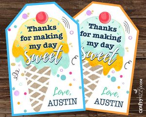 Boy Ice Cream Party Favor Tags - Girl Ice Cream Thank You Tags - Birthday Party Favors Personalized Ice Cream Tag - CraftyKizzy