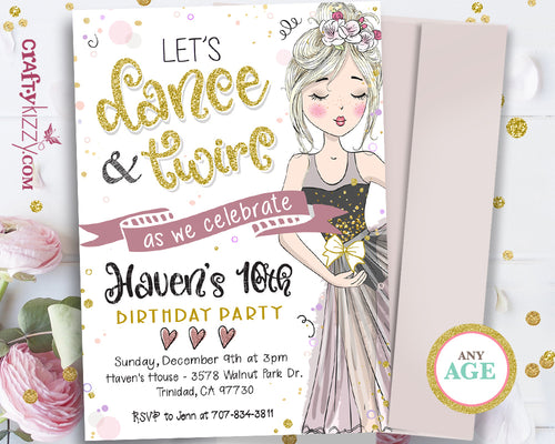 Ballet Dancer Birthday Party Invitation - Tween Girl Ballerina Invitations - Mauve and Pink Printable Invitations - CraftyKizzy