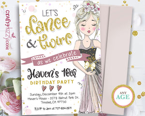 Ballerina Birthday Party Invitation - Tween Girl Ballet Dancer Invitations - Pink and Mauve Printable Invitations - CraftyKizzy