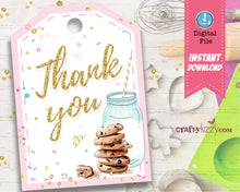 Cookie Decorating Birthday Favor Tags Personalized Cookie Baby Shower Favors - Cookies and Milk Party Tag - Pink and Gold