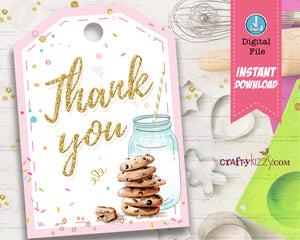 Cookie Decorating Birthday Favor Tags Personalized Cookie Baby Shower Favors - Cookies and Milk Party Tag - Pink and Gold