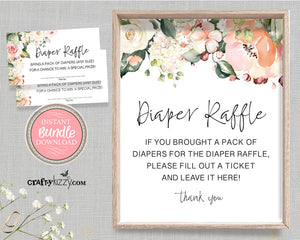 Baby Shower Diaper Raffle Sign Roses - Mommy To Be Game Sign - Diaper Game Printable Table Signs - INSTANT DOWNLOAD