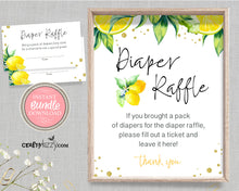 Gender Neutral Baby Shower Diaper Raffle Sign - Mommy To Be Game Sign Lemon - Citrus Diaper Game Printable Table Signs - INSTANT DOWNLOAD