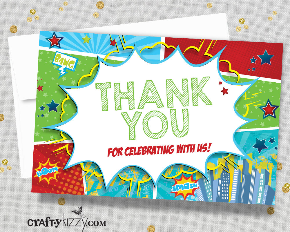 Superhero printable thank you card