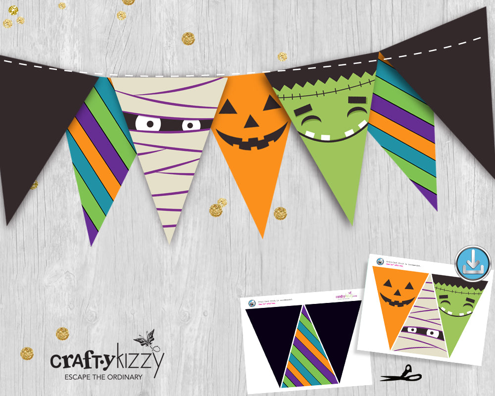 Monster Pennant Banner - Halloween Banner - Bunting Flags - Printable Halloween Party Decor - Monster Party Decor - INSTANT DOWNLOAD