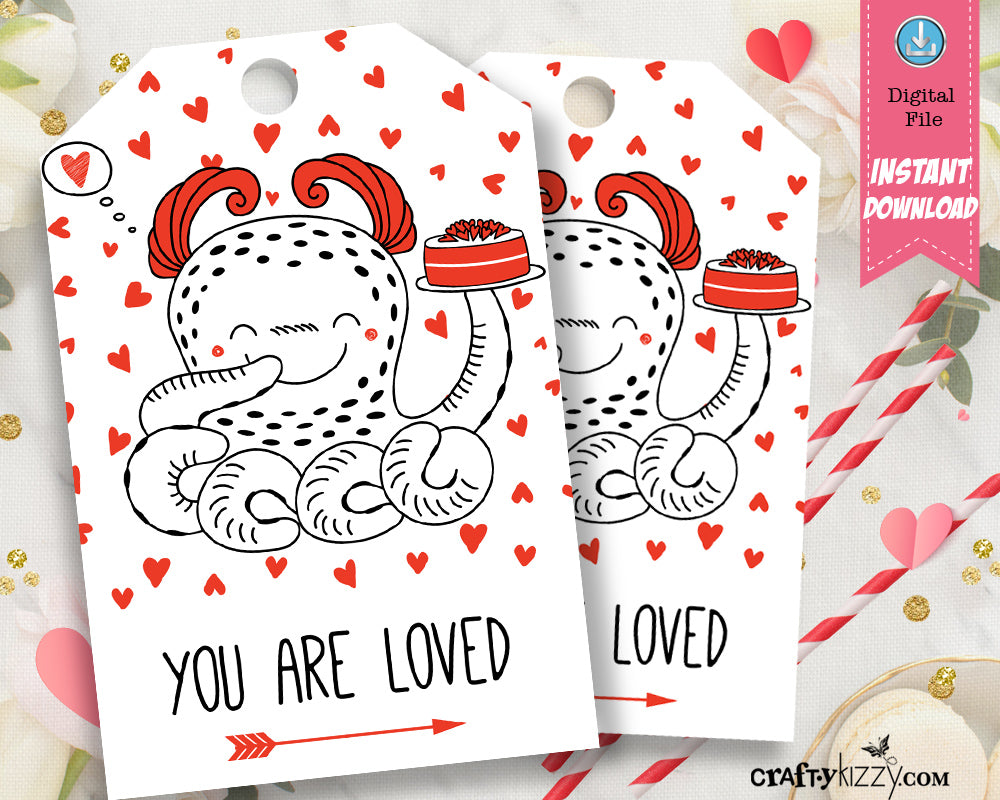 Happy Valentines Day Favor Tags - Valentine's Day Printable Gift Tags - Octopus Teacher Valentines Day Tag - INSTANT DOWNLOAD