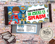 Superhero Candy Bar Wrapper - Superhero Thank You Birthday Party Favors - Printable Chocolate Favor Labels - INSTANT DOWNLOAD