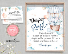 Boy Baby Shower Diaper Raffle Sign - Mommy To Be Game Sign - Elephant Diaper Game Printable Table Signs - INSTANT DOWNLOAD