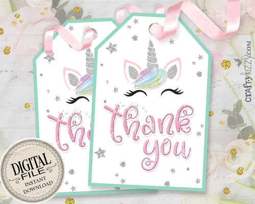 Silver Unicorn Thank You Tags