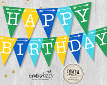 Tribal Happy Birthday Pennant Banner - Printable Boy Bunting Flag Banner - Green Blue Yellow - INSTANT DOWNLOAD