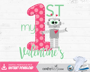 My First Valentine's Day Iron Ons - Valentines Day Shirt - Print-Yourself Valentine's Iron On - Tshirt Digital Transfer - INSTANT DOWNLOAD