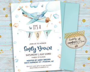 Airplane It's a boy baby shower invitation