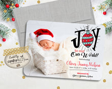Joy Christmas Birth Announcement Photo Card - Joy To Our World Photo Card - Holiday Newborn Baby Card - Birth Stats Photo Card