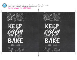 Christmas Chocolate Bar Wrapper - Cookie Exchange Party Favors - Keep Calm And Bake Hershey's Bar Label - INSTANT DOWNLOAD