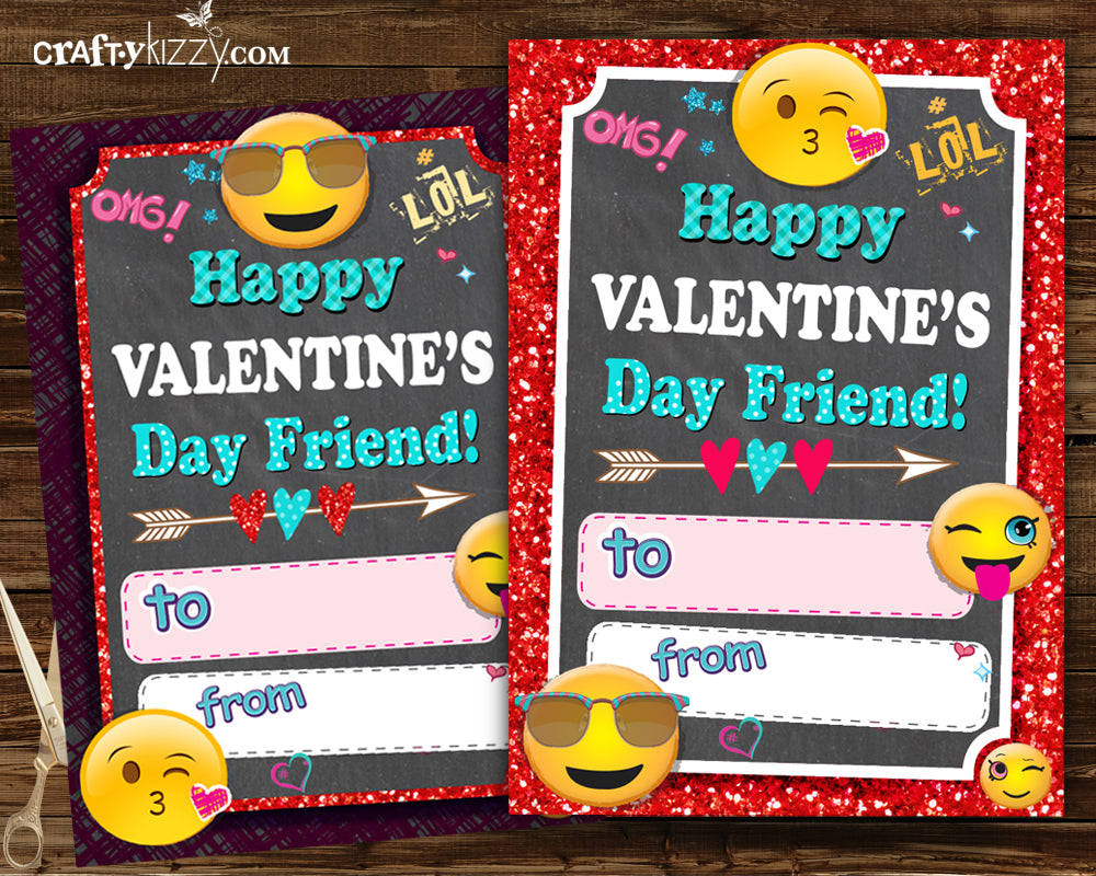 Emoji Valentines Cards - Girls Valentine's Day Fill In The Blank Printable Classroom Cards - Kids Valentine Cards - Girl INSTANT DOWNLOAD - CraftyKizzy