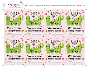Cactus Valentine Card - Succulent Valentines - Classroom Valentines Day - Cactus Puns - INSTANT DOWNLOAD - CraftyKizzy