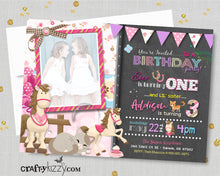 Joint Horse Birthday Invitation - Sibling Pony Invitations Twin Girls - Kitty Cat Party Invitation Twins - Cute Cat Invite