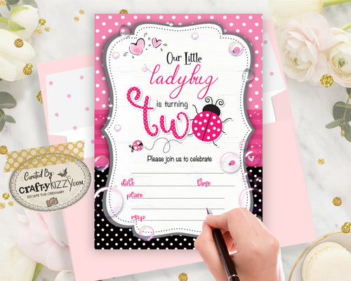 Ladybug Blank Birthday Invitations - Pink Ladybug Fill In The Blank Printable Birthday Invitation - Second Birthday - CraftyKizzy