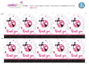 Ladybug Thank You Favor Tags - Baby Shower Ladybug Thank You Tag - Pink Ladybug Theme Tags - INSTANT DOWNLOAD - CraftyKizzy