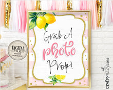 Grab A Photo Prop Printable Sign - Baby Shower Selfie Table Signs - Lemon Themed Bridal Photo Sign Pink - INSTANT DOWNLOAD