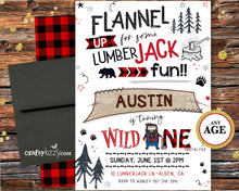 Red Lumberjack First Birthday Invitation Red Plaid Bear Invitations - Boy 1st Birthday Wild One - Flannel Invitation - CraftyKizzy